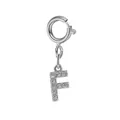 Silver stainless steel initial letter F pendant with pave-set shimmering crystals - Steel Color Spring Clasp + Initial F Pendant