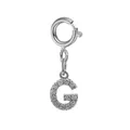 Silver stainless steel pendant charm featuring a crystal-encrusted letter G design - Steel Color Spring Clasp + Initial G Pendant