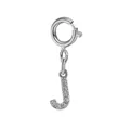 Stainless steel initial letter J pendant charm with sparkling pavé stones in silver - Steel Color Spring Clasp + Initial J Pendant