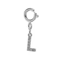 Silver stainless steel letter L charm pendant with cubic zirconia inlay - Steel Color Spring Clasp + Initial L Pendant