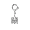 Sparkling silver stainless steel letter M charm pendant encrusted with cubic zirconia - Steel Color Spring Clasp + Initial M Pendant