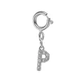 Silver stainless steel letter P charm pendant featuring sparkling cubic zirconia stones - Steel Color Spring Clasp + Initial P Pendant