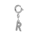 Polished silver stainless steel alphabet letter R charm with sparkling pavé crystals - Steel Color Spring Clasp + Initial R Pendant