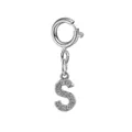 Polished stainless steel pavé letter S charm pendant for personalized jewelry DIY - Steel Color Spring Clasp + Initial S Pendant
