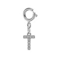 Stainless steel initial letter T charm with clear stones for bracelets and necklaces - Steel Color Spring Clasp + Initial T Pendant