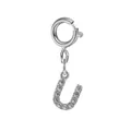 Silver stainless steel letter U pendant charm with sparkling cubic zirconia stones - Steel Color Spring Clasp + Initial U Pendant