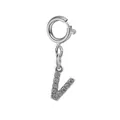 Silver stainless steel letter V charm pendant with sparkling cubic zirconia stones. - Steel Color Spring Clasp + Initial V Pendant