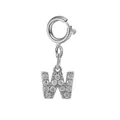 Silver stainless steel initial 'W' charm pendant with sparkling cubic zirconia stones - Steel Color Spring Clasp + Initial W Pendant