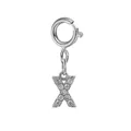 Stainless steel silver letter X charm with sparkling zircon for women jewelry - Steel Color Spring Clasp + Initial X Pendant
