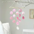 Artistic handmade shell wind chime hanging decoration with pink and white shell disks - Finished Product / Wooden Shore Shell-Pink