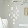 Minimalist DIY shell wind chime with white capiz shell disks for home decor - Finished Product / Wooden Shore Shell-White