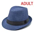 Classic blue straw fedora hat with black band for outdoor beach sun protection - M (56-58cm) / Navy Blue (BS202-2-Adult)