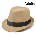 Classic vintage hollow weave straw fedora hat with black ribbon band for adults - M (56-58cm) / Camel (BS202-4-Adult)