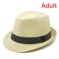 Vintage style woven straw fedora jazz hat for adults featuring a decorative black band - M (56-58cm) / Beige Yellow (BS202-5-Adult)