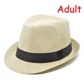 Retro cream straw fedora jazz hat for adults with stylish black ribbon band - M (56-58cm) / Beige (BS202-6-Adult)