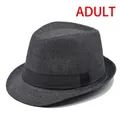 Classic vintage dark grey straw fedora jazz hat with black decorative belt for adults - Black (BS202-1-Adult)
