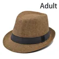 Classic vintage brown straw fedora hat for adults with black decorative band - Coffee (BS202-3-Adult)