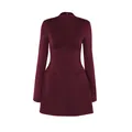 Elegant burgundy long-sleeved mini dress featuring a structured corset waist design - S / Burgundy