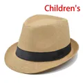 Classic kids' straw jazz hat with black band for beach and outdoor sun protection - Camel (BS202-4-Kids)