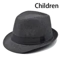 Stylish vintage dark grey straw fedora hat for children outdoor beach sun protection - Black (BS202-1-Kids)