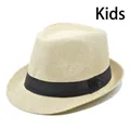 Classic children's straw jazz hat with black ribbon band detail - Beige (BS202-6-Kids)