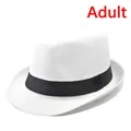 Vintage white straw fedora hat with black band for adults outdoor beach sunshade - White (BS202-8-Adult)