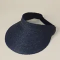 Close-up detail of navy blue raffia sun visor showing the dense woven texture - M (56-58cm) / Navy Blue