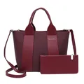 Elegant wine red large capacity handbag set including matching pouch for stylish women - Red