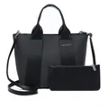 Modern black 2-piece tote bag set featuring a large handbag and matching clutch pouch - Black