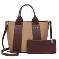 Fashionable large capacity brown tote bag and pouch set with adjustable shoulder strap - Coffee