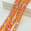 Faceted cylindrical crystal beads 8x9mm with iridescent orange finish for DIY - Cylinder / Golden Plum Red