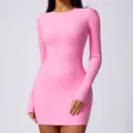 Elegante vestido de yoga rosa de manga larga en tejido elástico que absorbe la humedad - Clt8688 Rosa / S