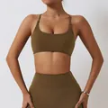 Ensemble de yoga vert olive avec soutien-gorge de sport et legging taille haute. - XL / Haut Et Bas / Vert olive