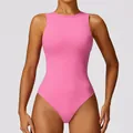 Body de yoga sport sans manches à séchage rapide rose vif professionnel pour femmes - S / Haut Et Bas / Rose rouge