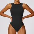 Body de yoga noir sans manches pour femmes, justaucorps de sport à coupe haute pro - M / Haut Et Bas / Noir Premium