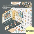 Extra large DIY gym scenery sticker set with 3 sheets of cute cartoon cat themes - Simno XL Sunny Fitness