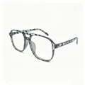 Retro oversized double-bridge glasses with grey marbled pattern frame and clear lenses - White Tortoise Frame - Anti Blue Light