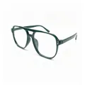 Vintage double-bridge large frame eyeglasses in dark green finish for a stylish retro look - Green Frame Anti-Blue Light
