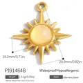 Gold-plated stainless steel sunburst pendant with natural stone for DIY jewelry - Opal Sun Shape Pendant (PJ91464B)