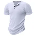 Herren weißes sportliches Slim Fit Kurzarm-Henley-Shirt mit geripptem Texturdesign - S / Weiß
