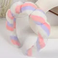 Serre-tête en peluche torsadé pour le visage avec des rayures roses blanches mauves - Rose-violet
