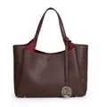 Grand sac cabas marron pour femme en cuir grainé avec pendentif arbre de vie chic. - Marron