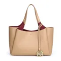 Borsa tote classica in ecopelle kaki con interni bordeaux di grande capacità - Cachi
