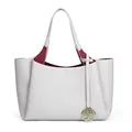 Grande borsa tote grigio argento da donna con interno rosso e un ciondolo dorato - Grigio