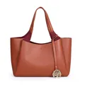 Grande borsa tote vintage in pelle martellata marrone con ciondolo albero della vita - Marrone