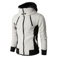 Men's slim fit dual zipper hooded jacket with high collar color-blocking design - S / Tops / White