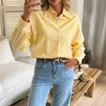Casual yellow long-sleeved shirt with breathable linen texture for women's daily wear - XS / Yellow