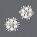 Elegant handmade silver flower shoe clips featuring white pearls and sparkling rhinestones - Silver Rhinestone Pearl Style (SC-J023) / Silver