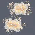 Elegant handmade bridal shoe clips with champagne mesh flowers, pearls and crystals - Gold Mesh Floral Style (SC-J081) / Gold