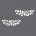 Elegant pair of marquise-cut crystal leaf shoe clips for bridal DIY wedding accessories - Silver Leaf Rhinestone Style (SC-J056) / Silver